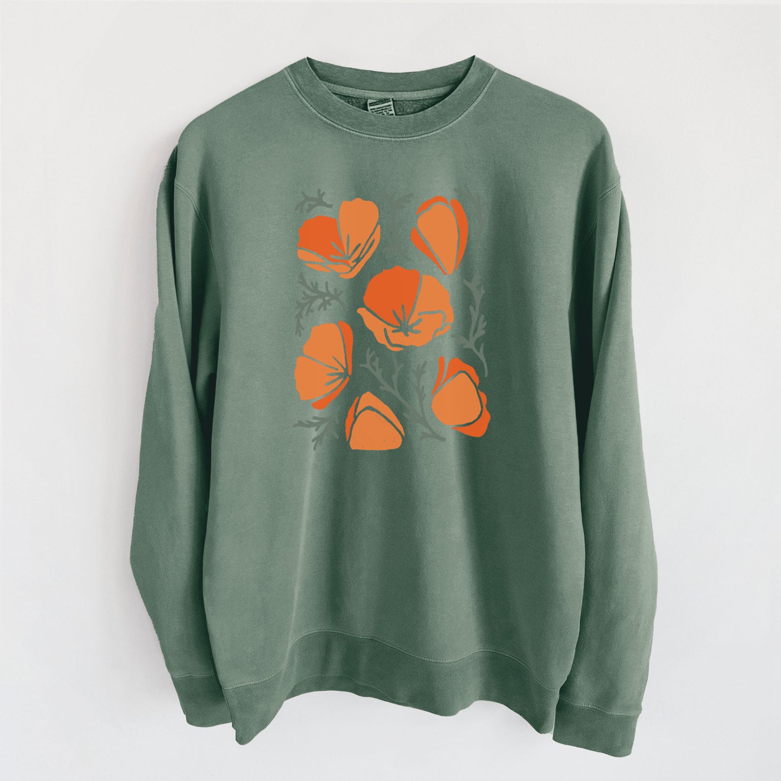 Poppy Vibes - Unisex Pigment Dyed Crew Sweatshirt in Alpine Green