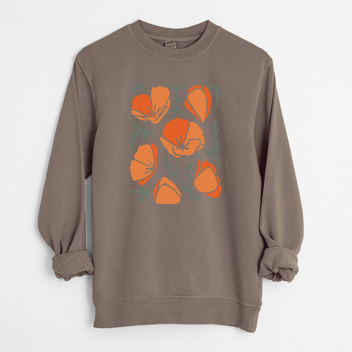 Poppy Vibes - Unisex Pigment Dyed Crew Sweatshirt in Espresso