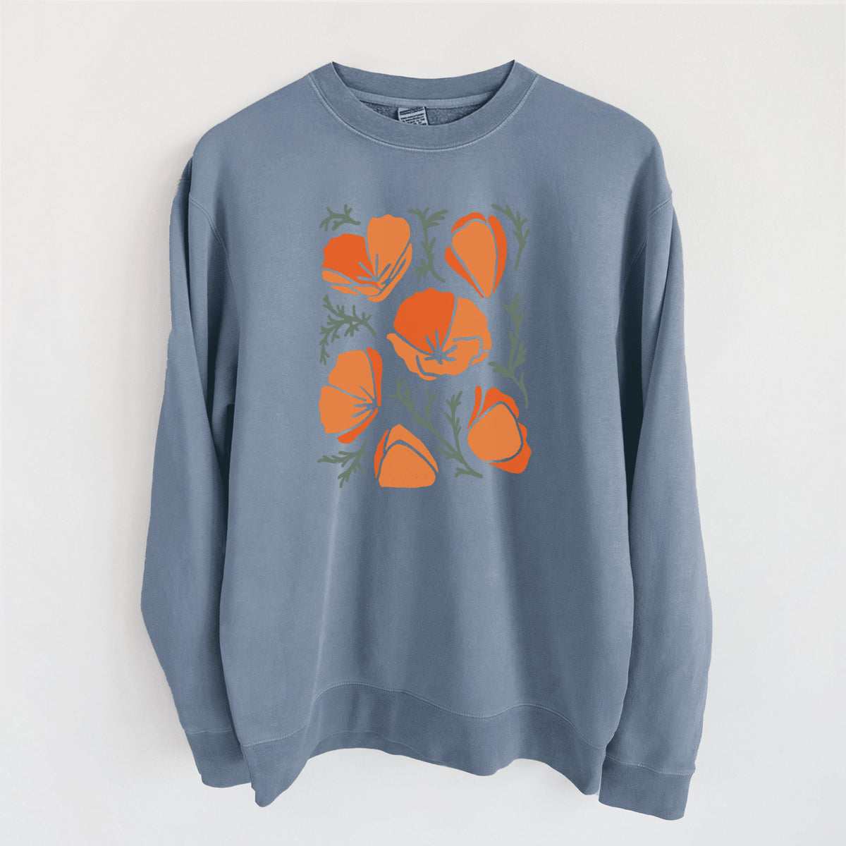 Poppy Vibes - Unisex Pigment Dyed Crew Sweatshirt in Slate Blue