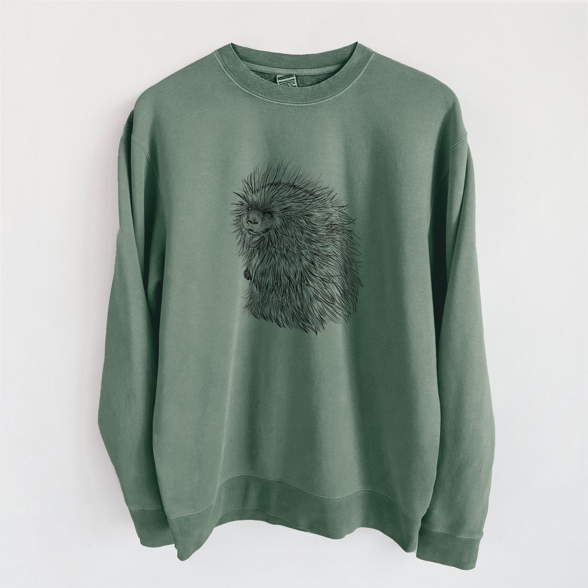 North American Porcupine - Erethizon dorsatum - Unisex Pigment Dyed Crew Sweatshirt in Alpine Green