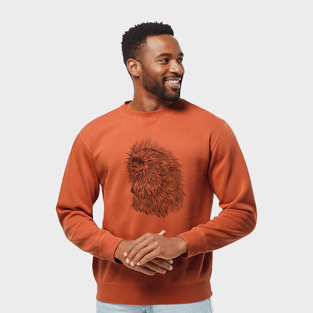 North American Porcupine - Erethizon dorsatum - Unisex Pigment Dyed Crew Sweatshirt in Amber