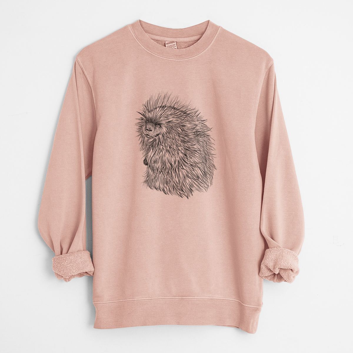 North American Porcupine - Erethizon dorsatum - Unisex Pigment Dyed Crew Sweatshirt in Dusty Pink