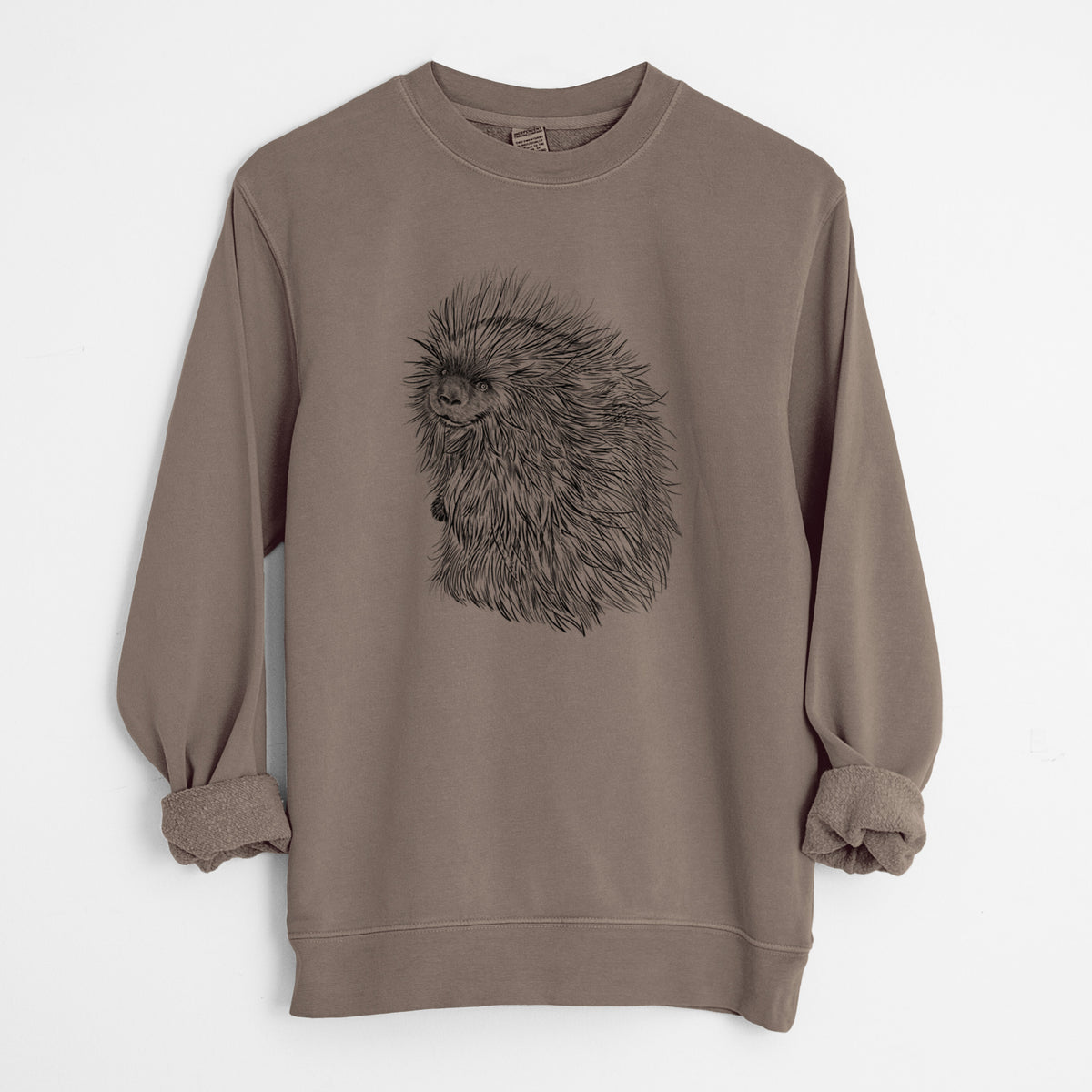 North American Porcupine - Erethizon dorsatum - Unisex Pigment Dyed Crew Sweatshirt in Espresso Brown Color