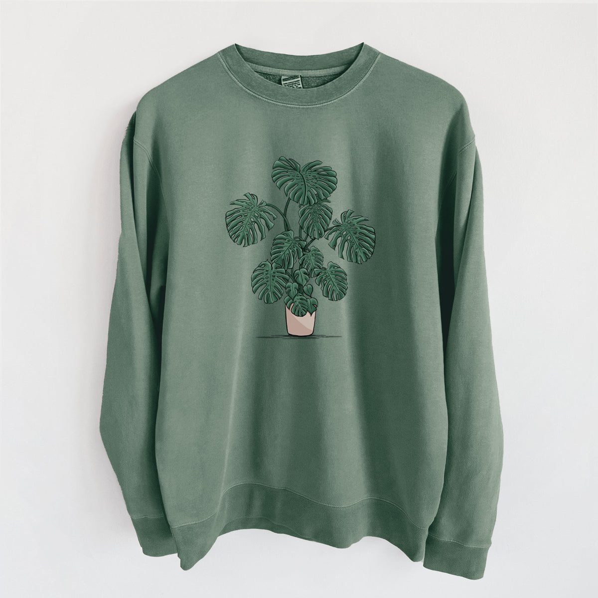 Potted Monstera Plant - Unisex Pigment Dyed Crew Sweatshirt in Alpine Green