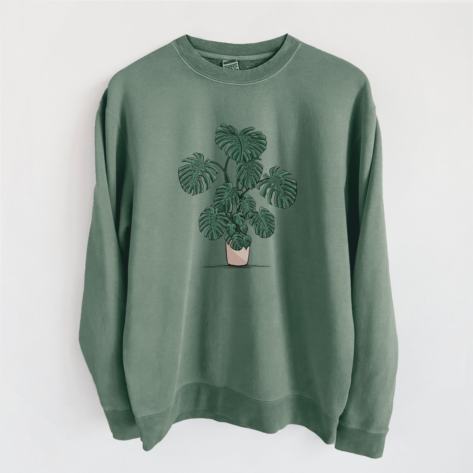 Potted Monstera Plant - Unisex Pigment Dyed Crew Sweatshirt in Alpine Green