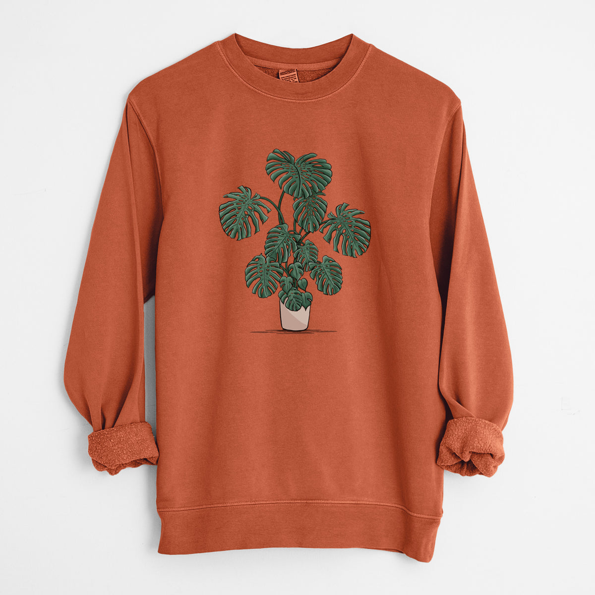 Potted Monstera Plant - Unisex Pigment Dyed Crew Sweatshirt in Amber