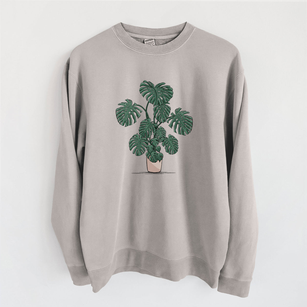 Potted Monstera Plant - Unisex Pigment Dyed Crew Sweatshirt in Cement