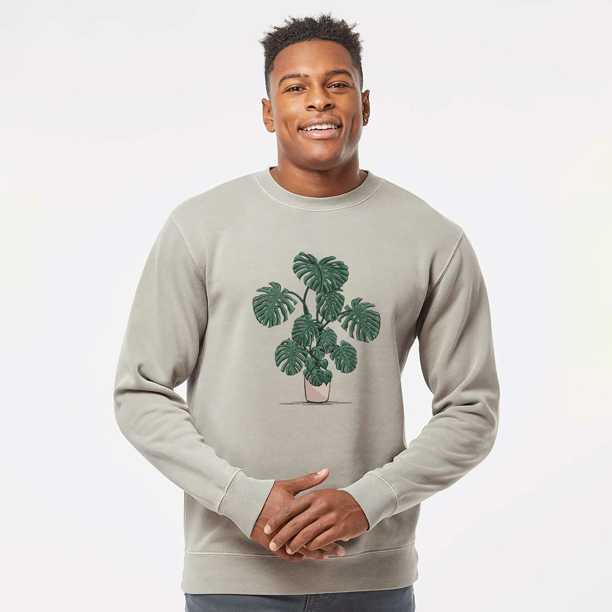 Potted Monstera Plant - Unisex Pigment Dyed Crew Sweatshirt in Cement