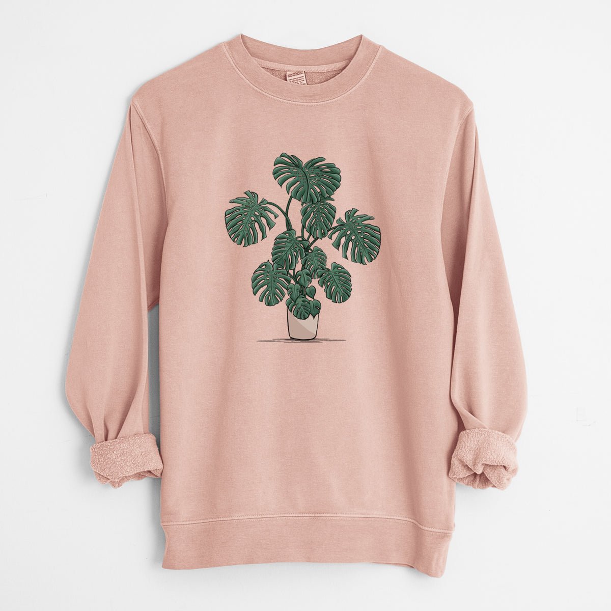 Potted Monstera Plant - Unisex Pigment Dyed Crew Sweatshirt in Dusty Pink