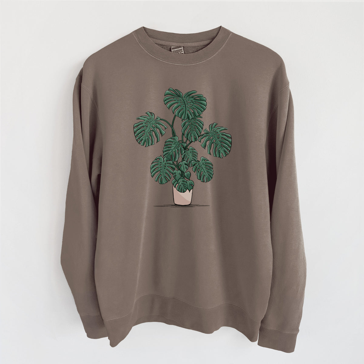Potted Monstera Plant - Unisex Pigment Dyed Crew Sweatshirt in Espresso
