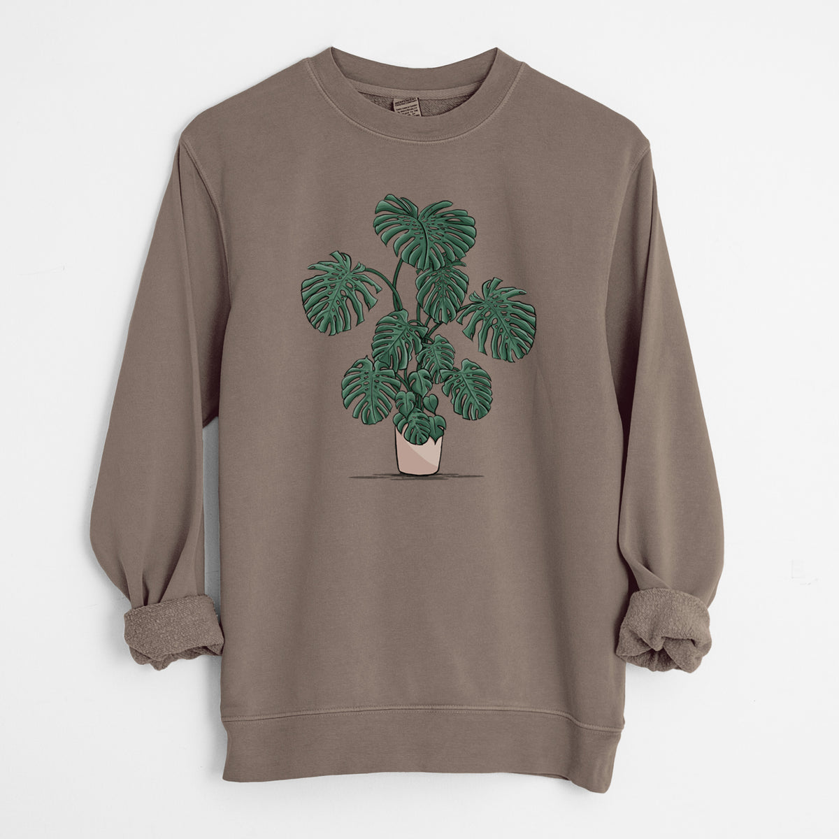 Potted Monstera Plant - Unisex Pigment Dyed Crew Sweatshirt in Espresso