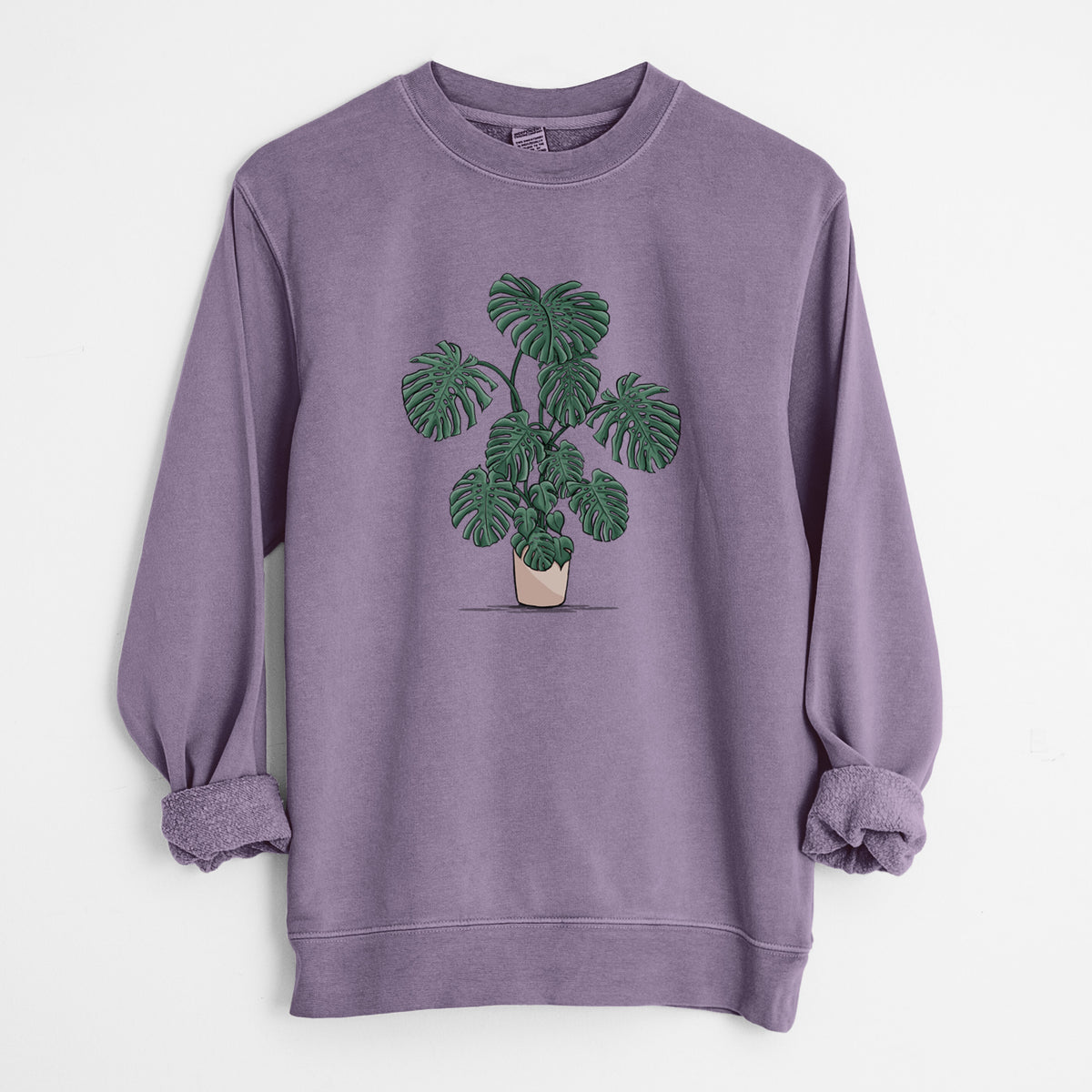 Potted Monstera Plant - Unisex Pigment Dyed Crew Sweatshirt in Plum