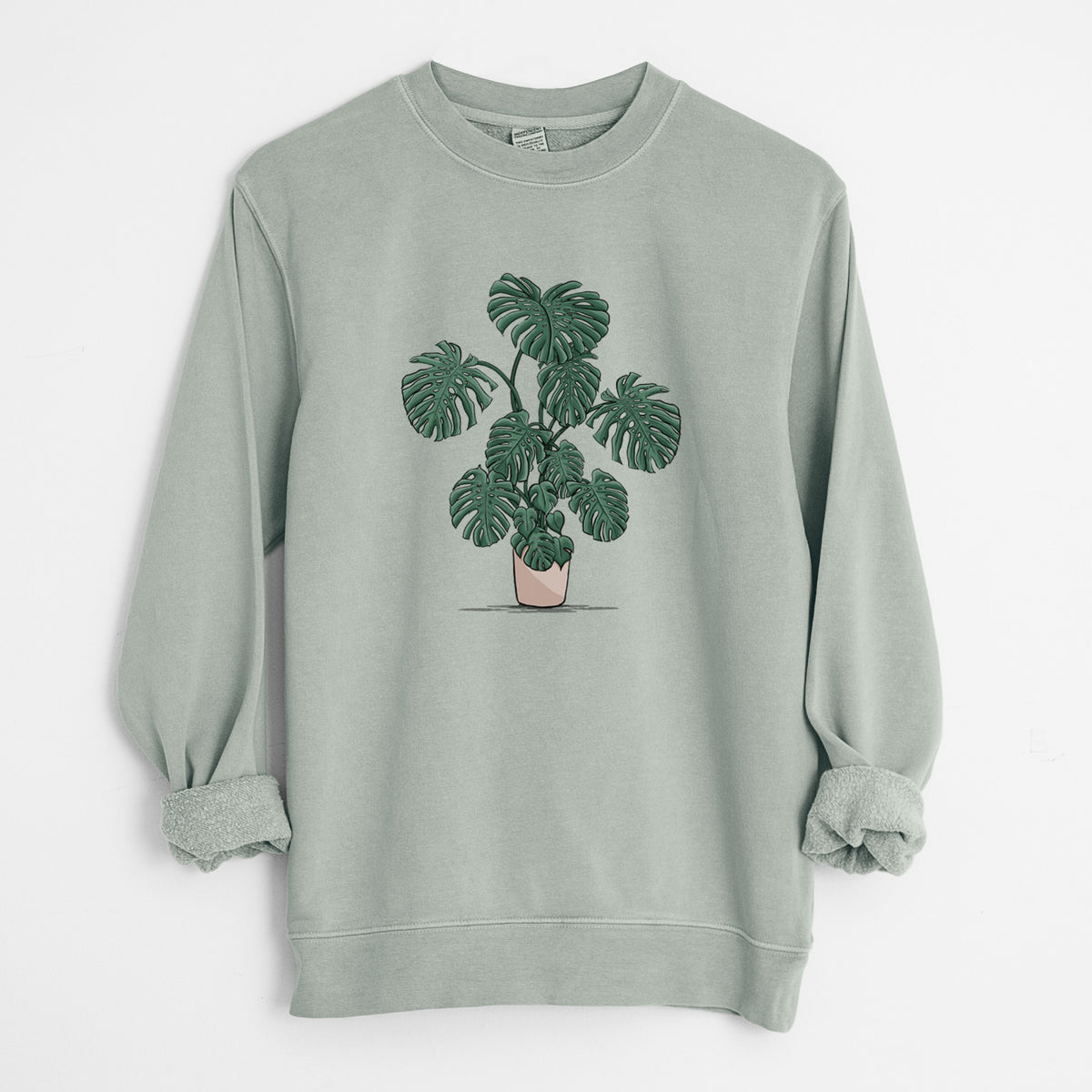 Potted Monstera Plant - Unisex Pigment Dyed Crew Sweatshirt in Sage