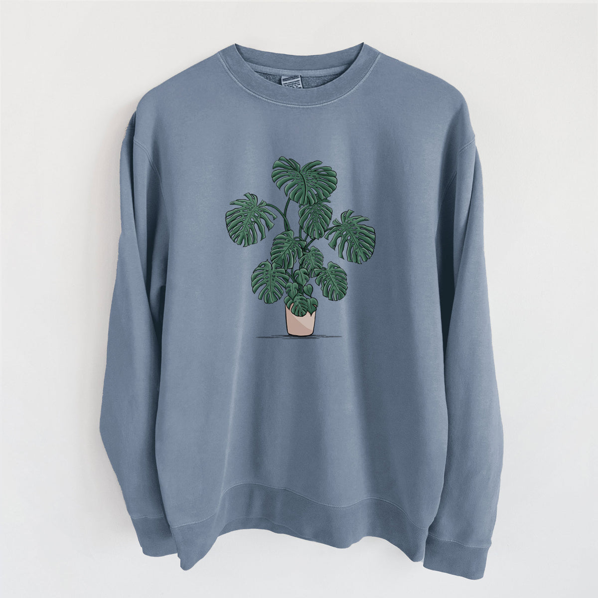 Potted Monstera Plant - Unisex Pigment Dyed Crew Sweatshirt in Slate Blue