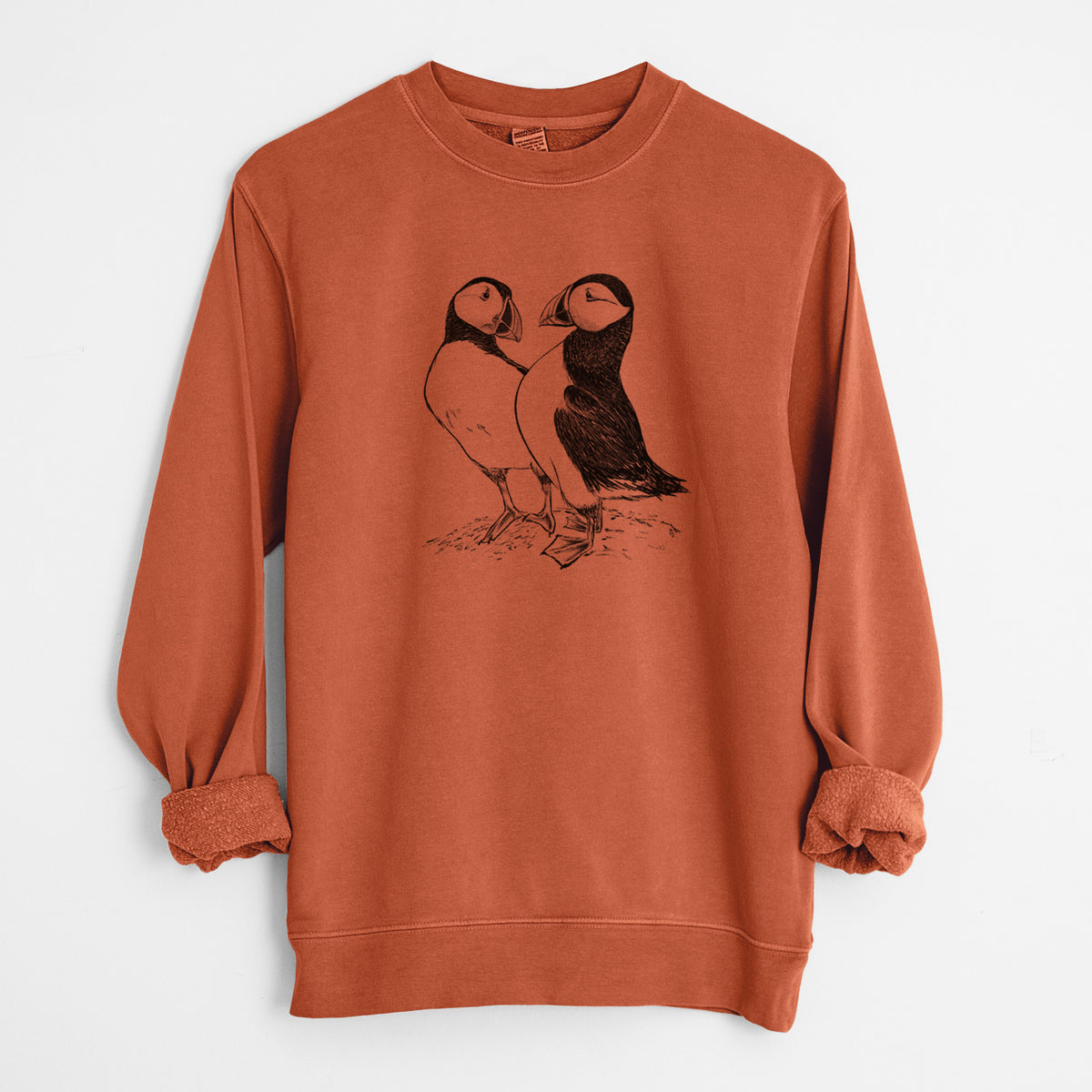 Atlantic Puffins Pair - Fratercula arctica - Unisex Pigment Dyed Crew Sweatshirt in Amber