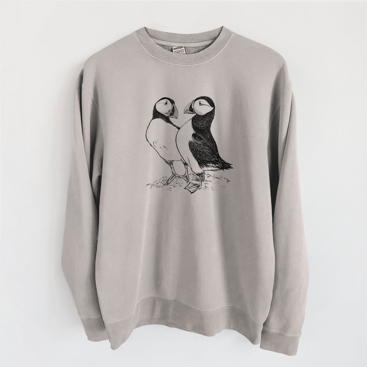 Atlantic Puffins Pair - Fratercula arctica - Unisex Pigment Dyed Crew Sweatshirt in Cement