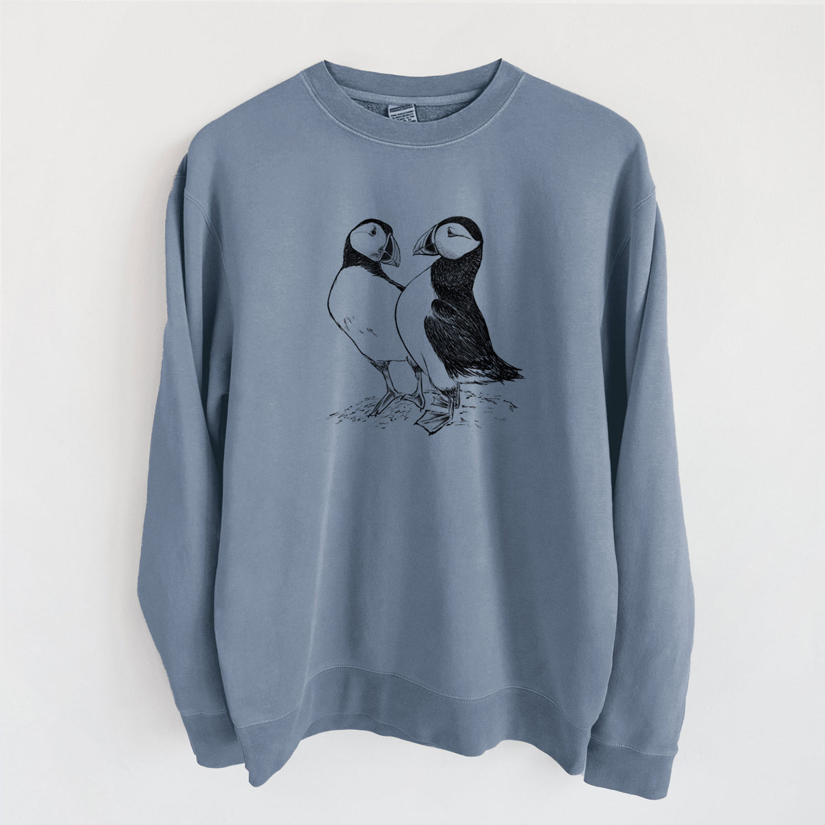Atlantic Puffins Pair - Fratercula arctica - Unisex Pigment Dyed Crew Sweatshirt in Slate Blue