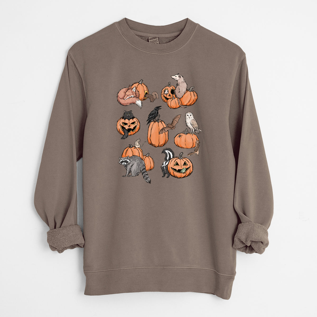 Woodland Pumpkin Patch Party - Unisex Pigment Dyed Crew Sweatshirt in Espresso