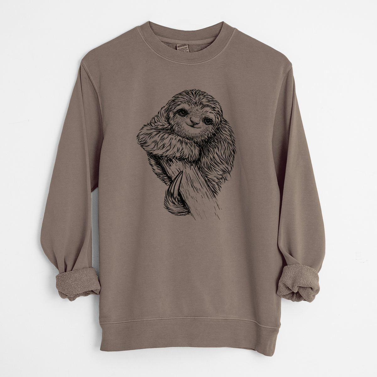 Pygmy Three-toed Sloth - Bradypus pygmaeus - Unisex Pigment Dyed Crew Sweatshirt in Espresso Brown Color