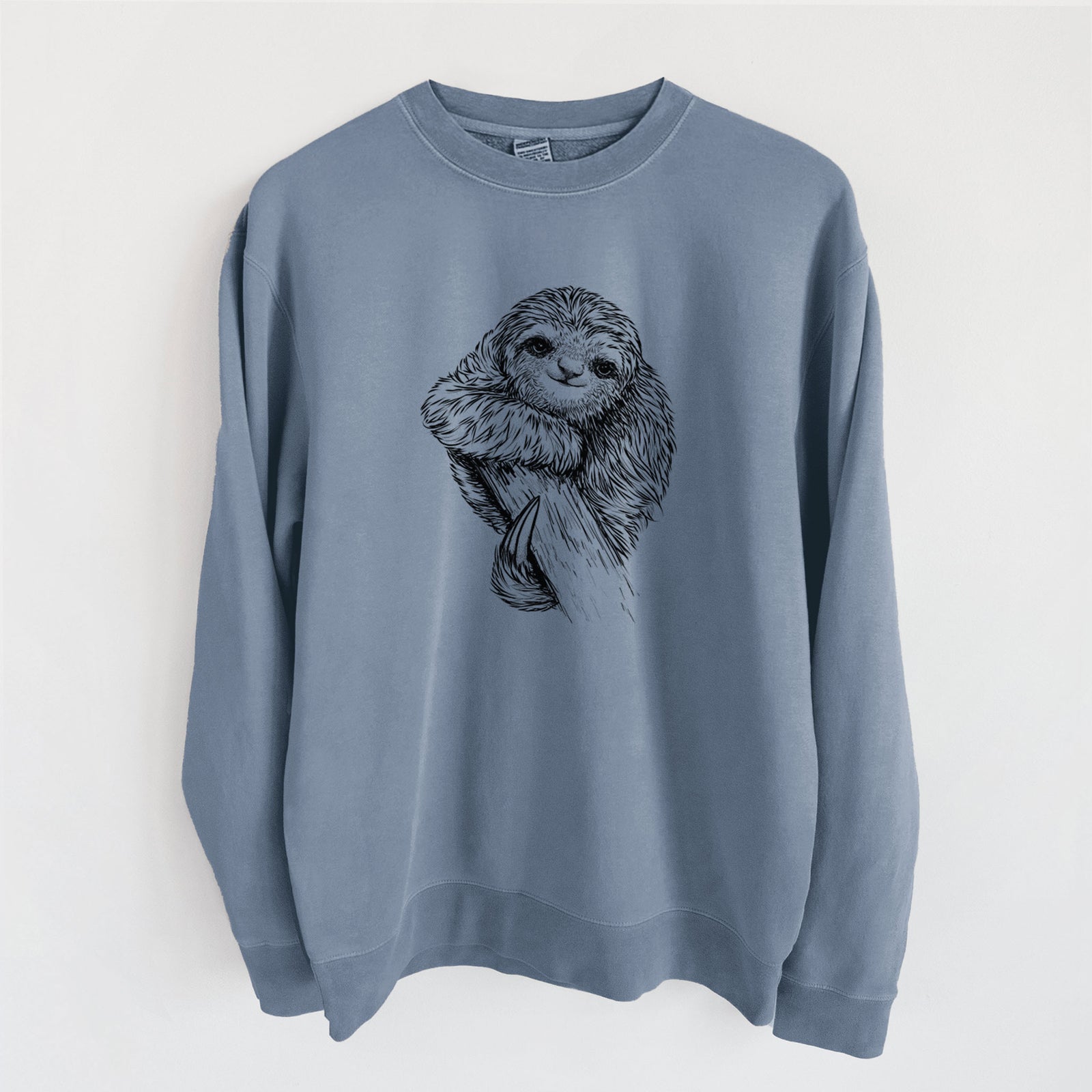 Pygmy Three-toed Sloth - Bradypus pygmaeus - Unisex Pigment Dyed Crew Sweatshirt in Slate Blue