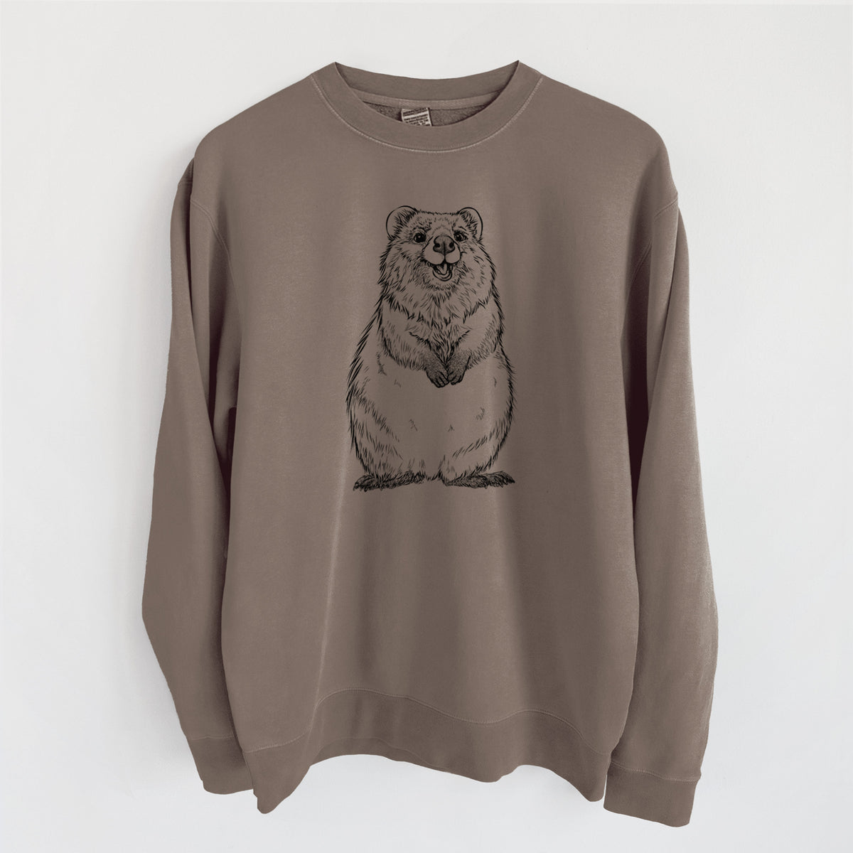 Quokkas - Setonix brachyurus - Unisex Pigment Dyed Crew Sweatshirt in Espresso Brown Color