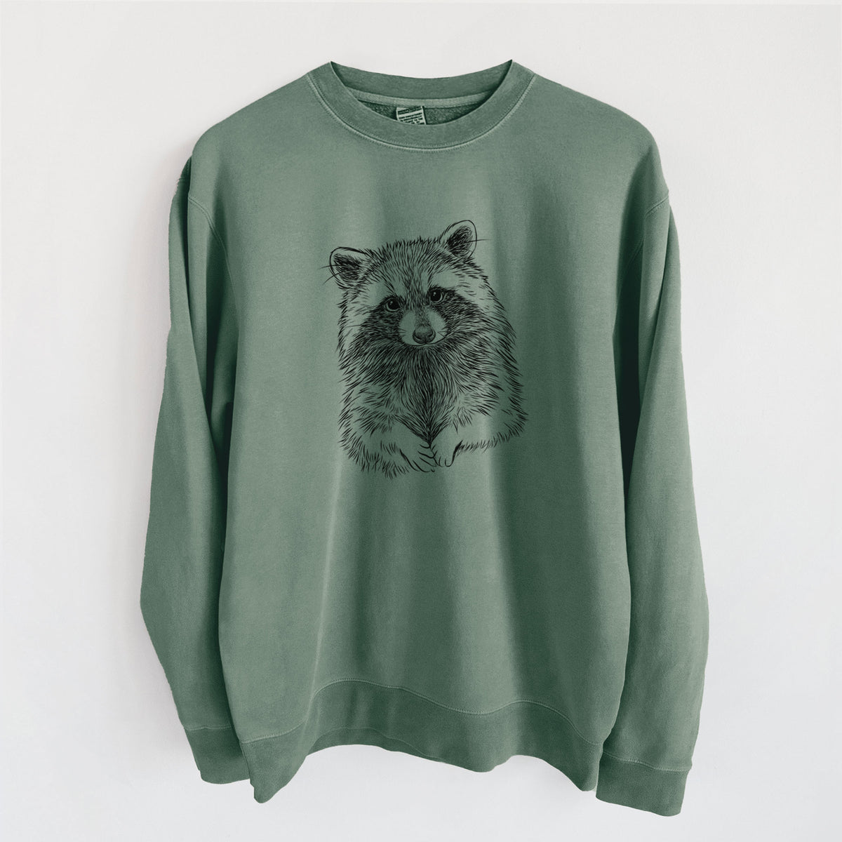 Raccoon - Procyon lotor - Unisex Pigment Dyed Crew Sweatshirt in Alpine Green