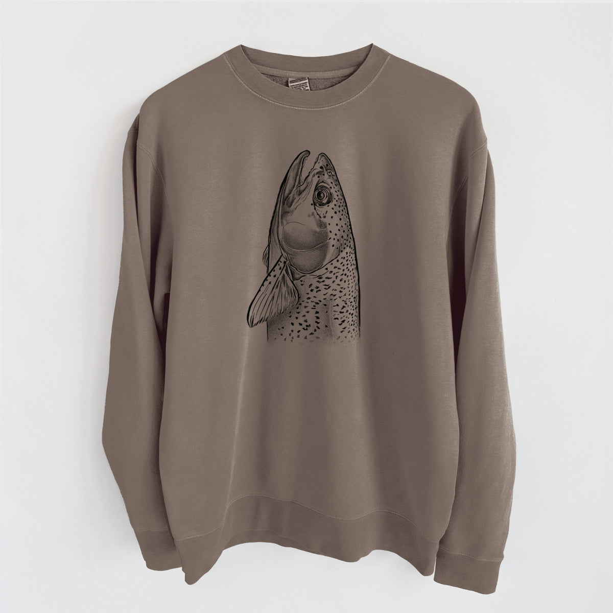 Rainbow Trout - Oncorhynchus mykiss - Unisex Pigment Dyed Crew Sweatshirt in Espresso Brown Color