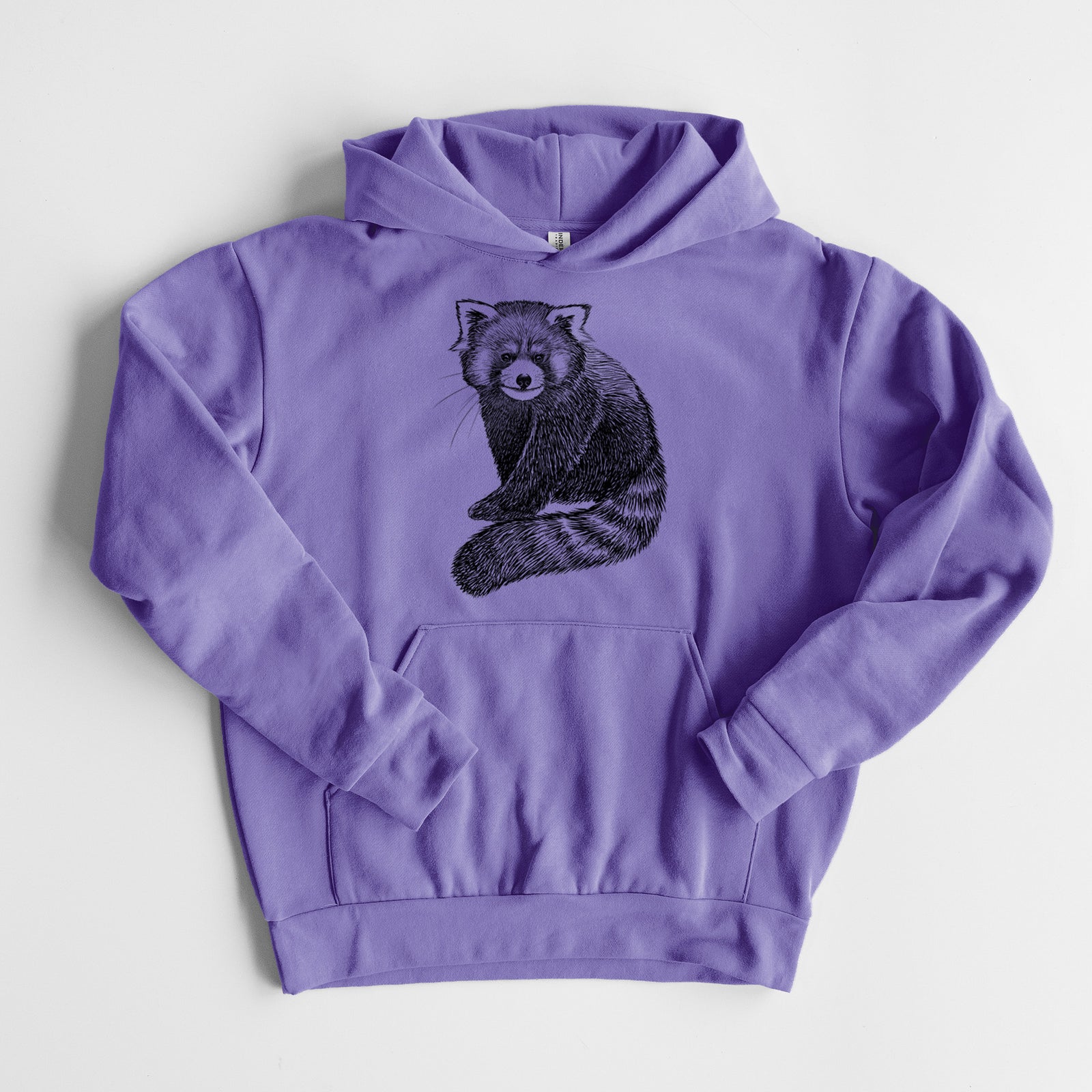 Red Panda - Ailurus fulgens styani - Statement Midweight Hoodie in Violet, laid flat, showing the oversized boxy fit and front kangaroo pocket.