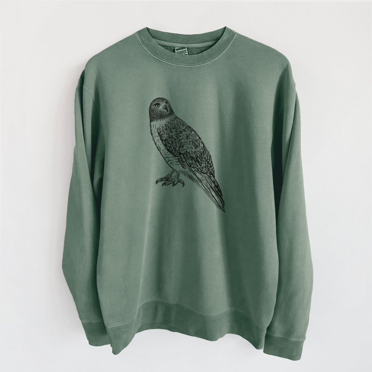 Red-tailed Hawk - Buteo jamaicensis - Unisex Pigment Dyed Crew Sweatshirt in Alpine Green