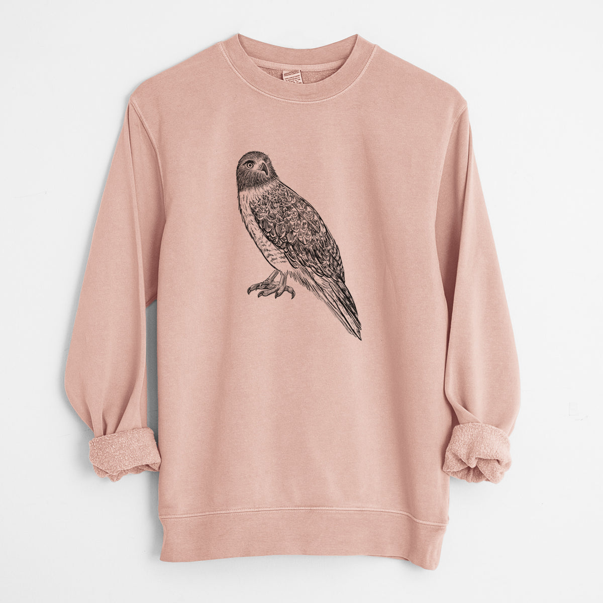 Red-tailed Hawk - Buteo jamaicensis - Unisex Pigment Dyed Crew Sweatshirt in Dusty Pink