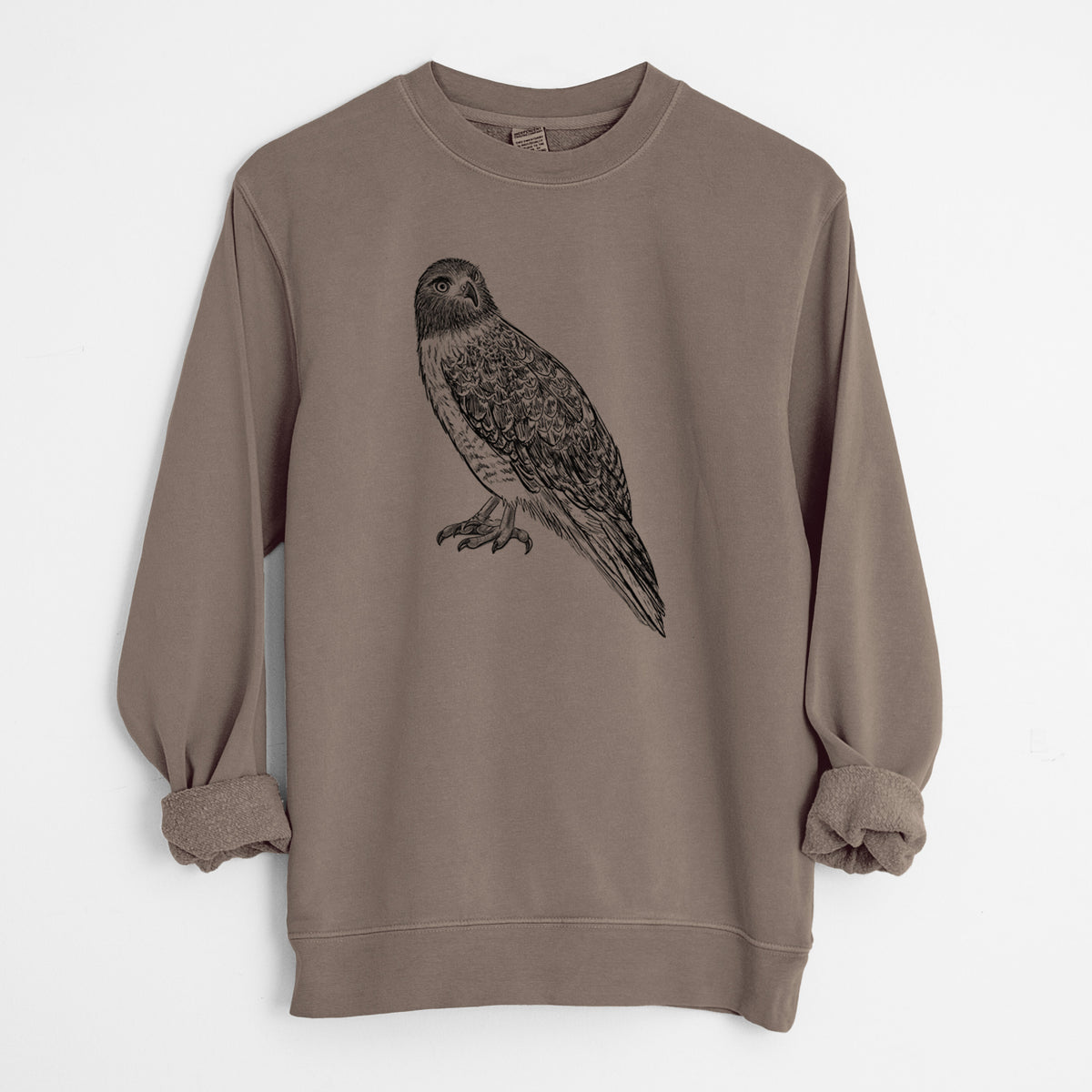 Red-tailed Hawk - Buteo jamaicensis - Unisex Pigment Dyed Crew Sweatshirt in Espresso Brown Color