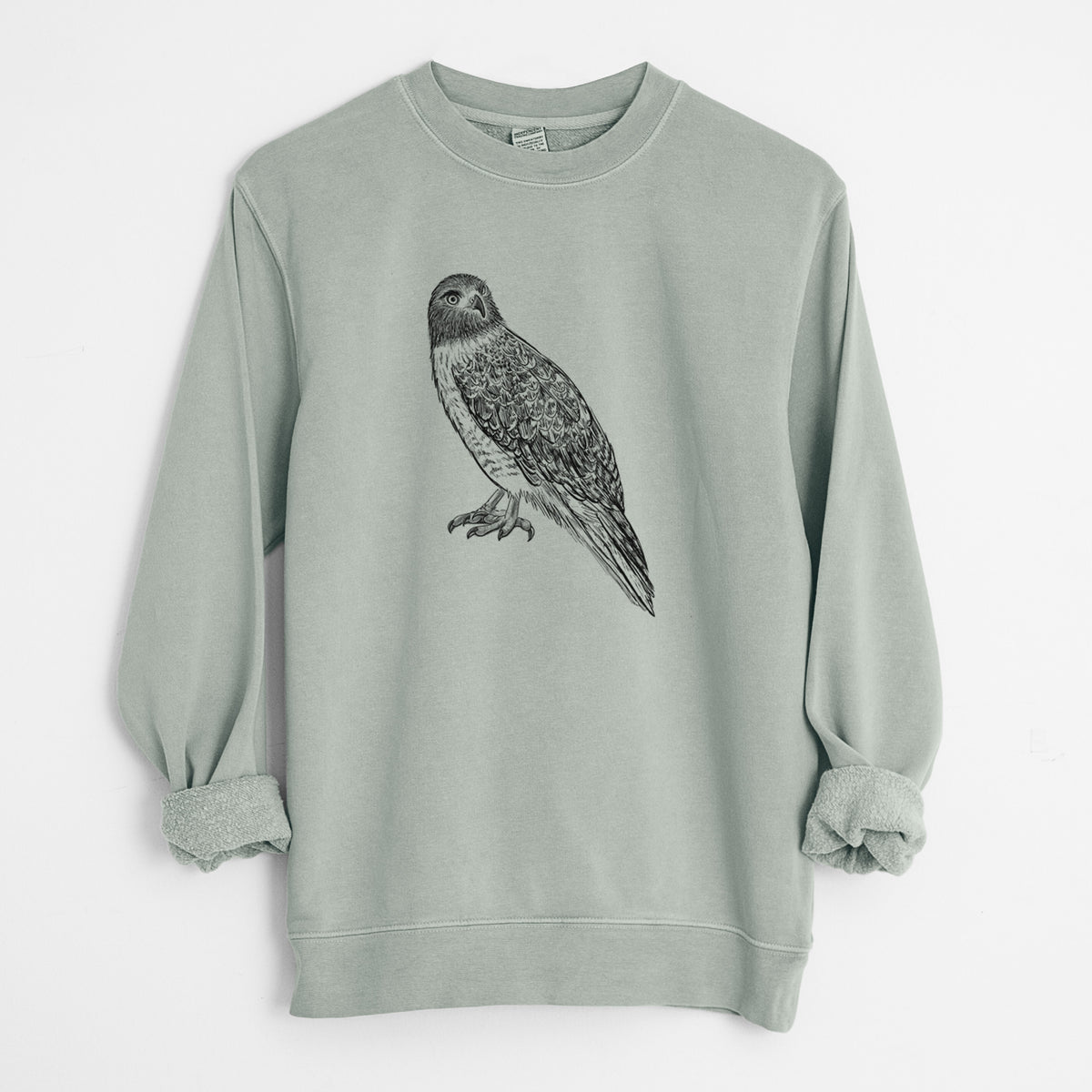 Red-tailed Hawk - Buteo jamaicensis - Unisex Pigment Dyed Crew Sweatshirt in Sage