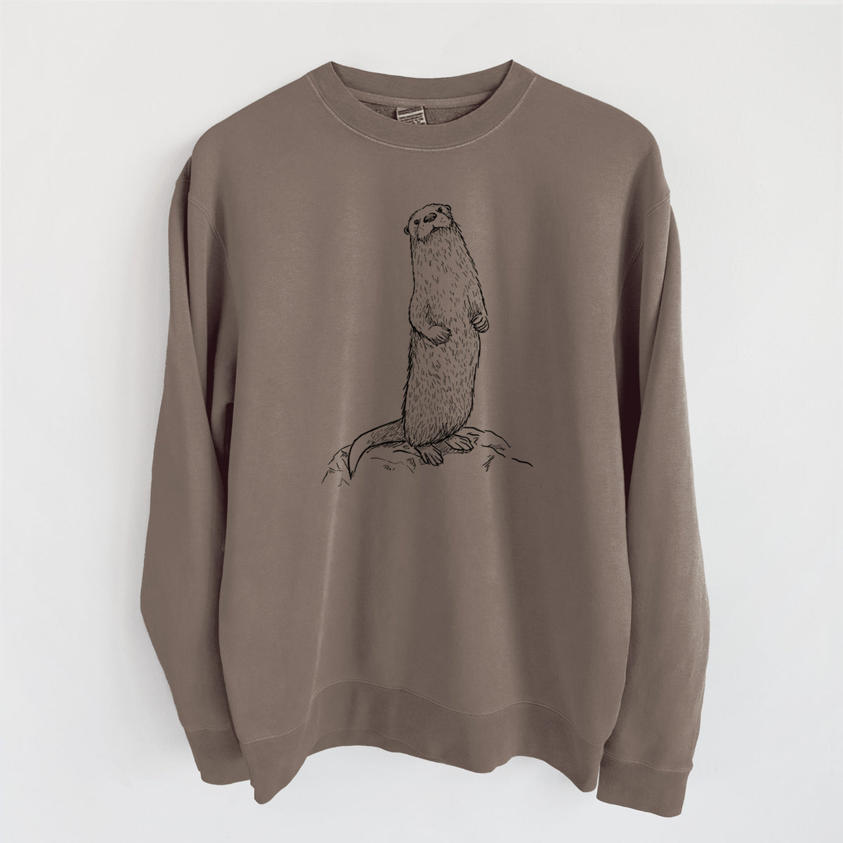 North American River Otter - Lontra canadensis - Unisex Pigment Dyed Crew Sweatshirt in Espresso Brown Color