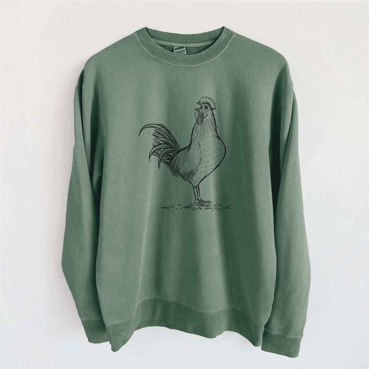 Crowing Rooster - Brown Leghorn Chicken - Unisex Pigment Dyed Crew Sweatshirt in Alpine Green