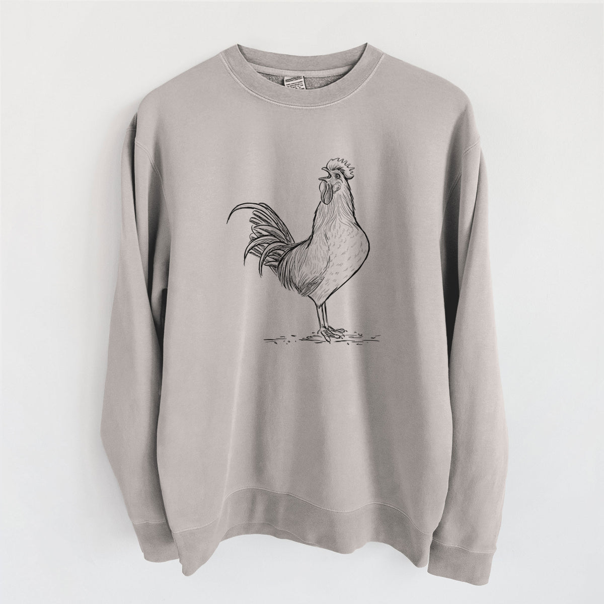 Crowing Rooster - Brown Leghorn Chicken - Unisex Pigment Dyed Crew Sweatshirt in Cement
