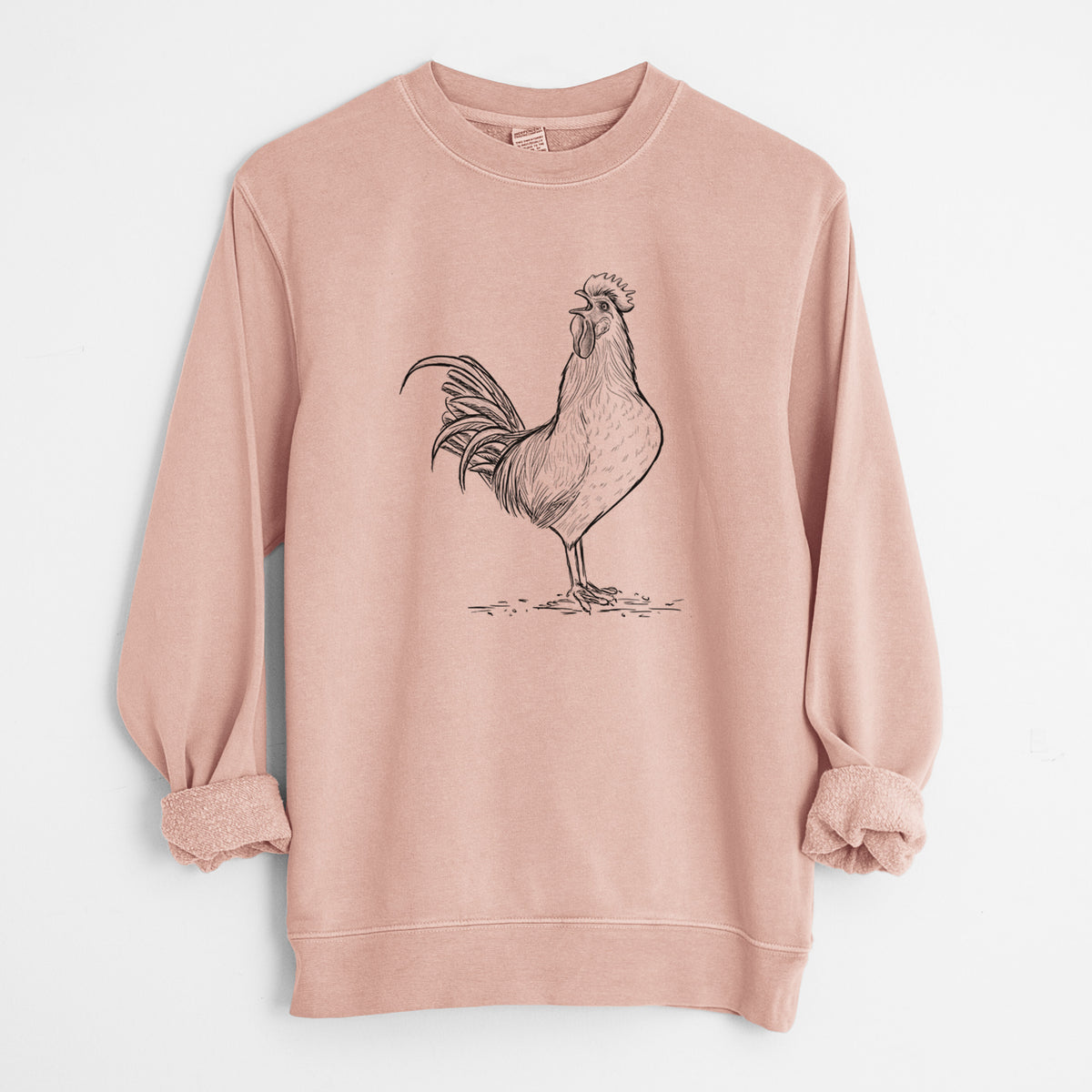 Crowing Rooster - Brown Leghorn Chicken - Unisex Pigment Dyed Crew Sweatshirt in Dusty Pink