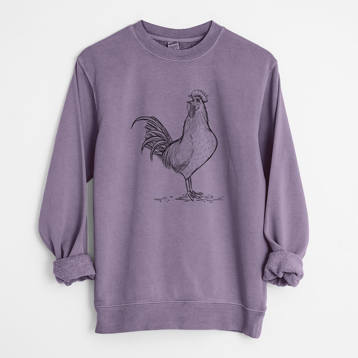 Crowing Rooster - Brown Leghorn Chicken - Unisex Pigment Dyed Crew Sweatshirt in Plum