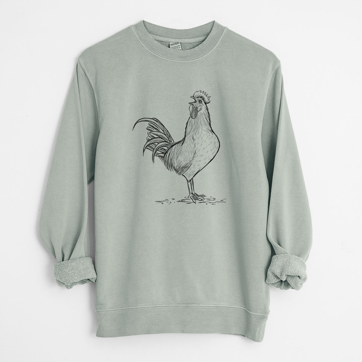 Crowing Rooster - Brown Leghorn Chicken - Unisex Pigment Dyed Crew Sweatshirt in Sage