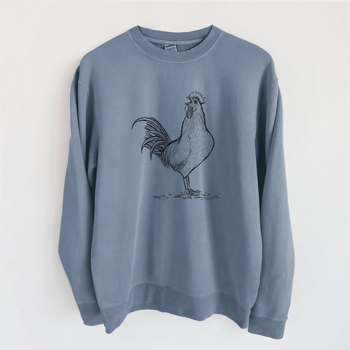 Crowing Rooster - Brown Leghorn Chicken - Unisex Pigment Dyed Crew Sweatshirt in Slate Blue