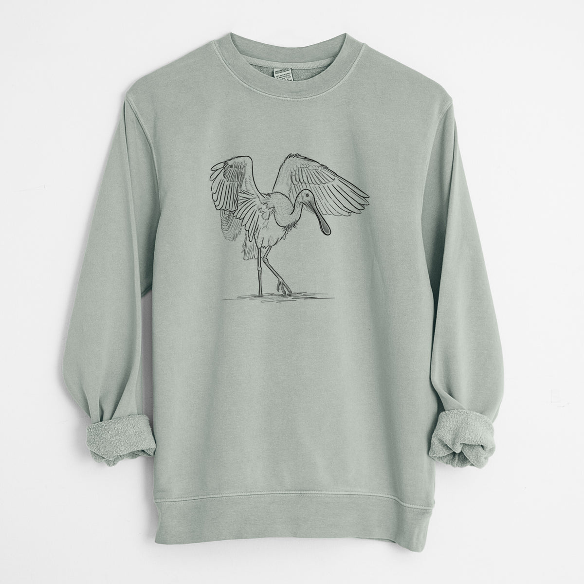 Roseate Spoonbill - Platalea ajaja - Unisex Pigment Dyed Crew Sweatshirt in Sage