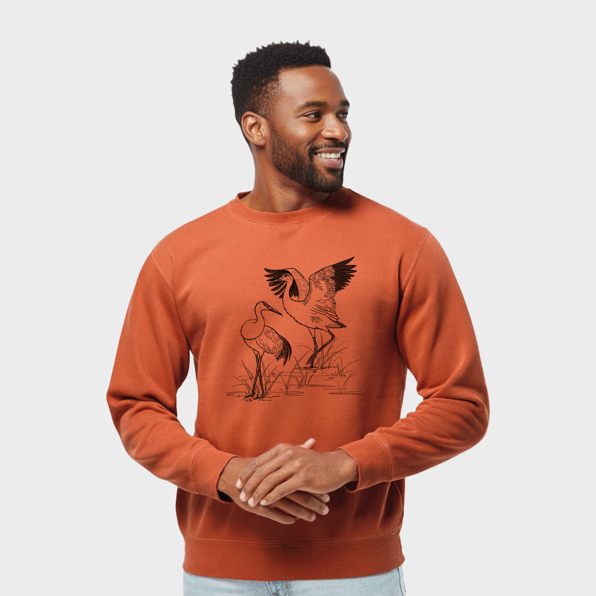 Sandhills Cranes - Grus canadensis - Unisex Pigment Dyed Crew Sweatshirt in Amber