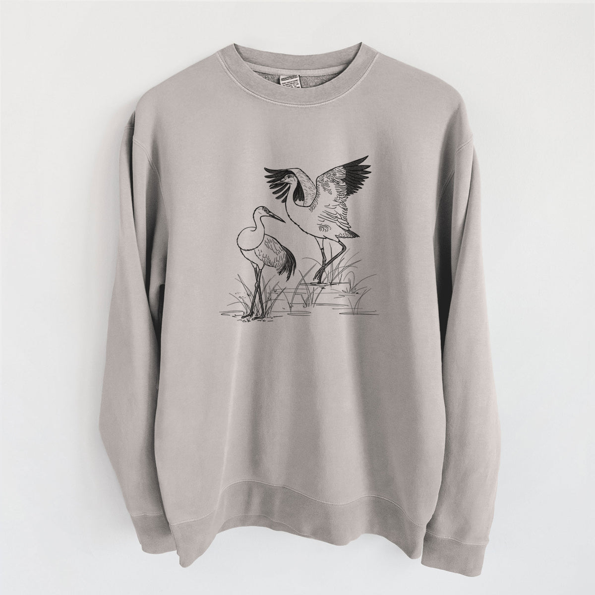 Sandhills Cranes - Grus canadensis - Unisex Pigment Dyed Crew Sweatshirt in Cement