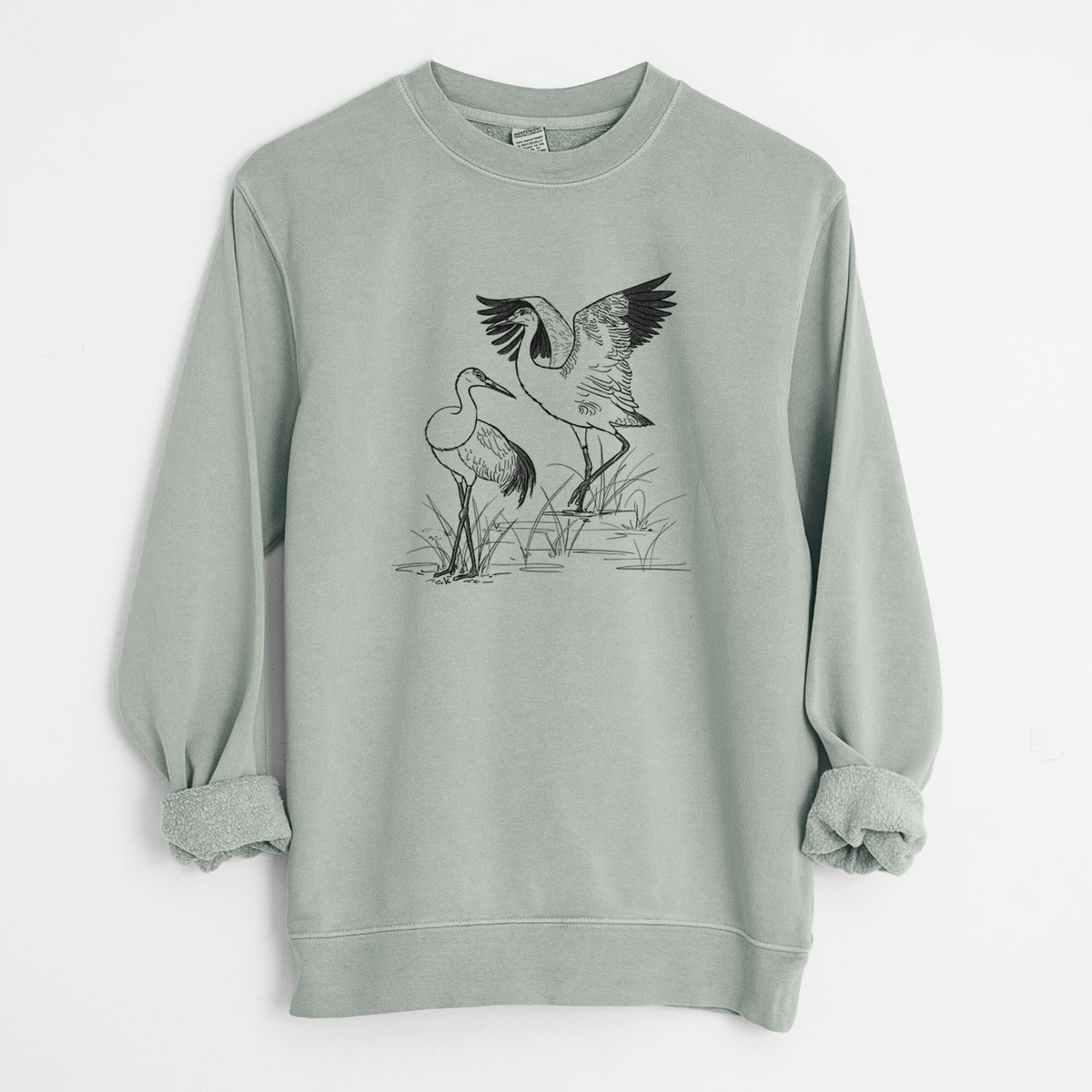 Sandhills Cranes - Grus canadensis - Unisex Pigment Dyed Crew Sweatshirt in Sage