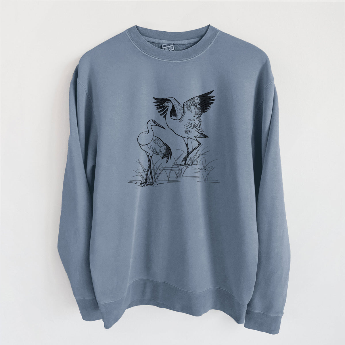 Sandhills Cranes - Grus canadensis - Unisex Pigment Dyed Crew Sweatshirt in Slate Blue