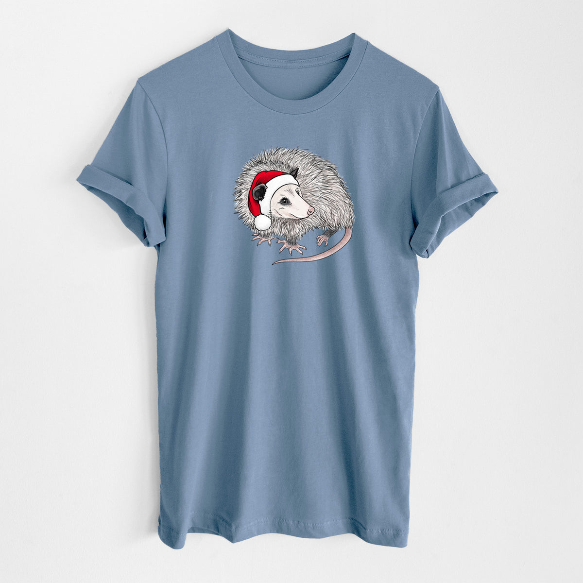 Santa Opossum - Lightweight 100% Cotton Unisex Crewneck in Steel Blue