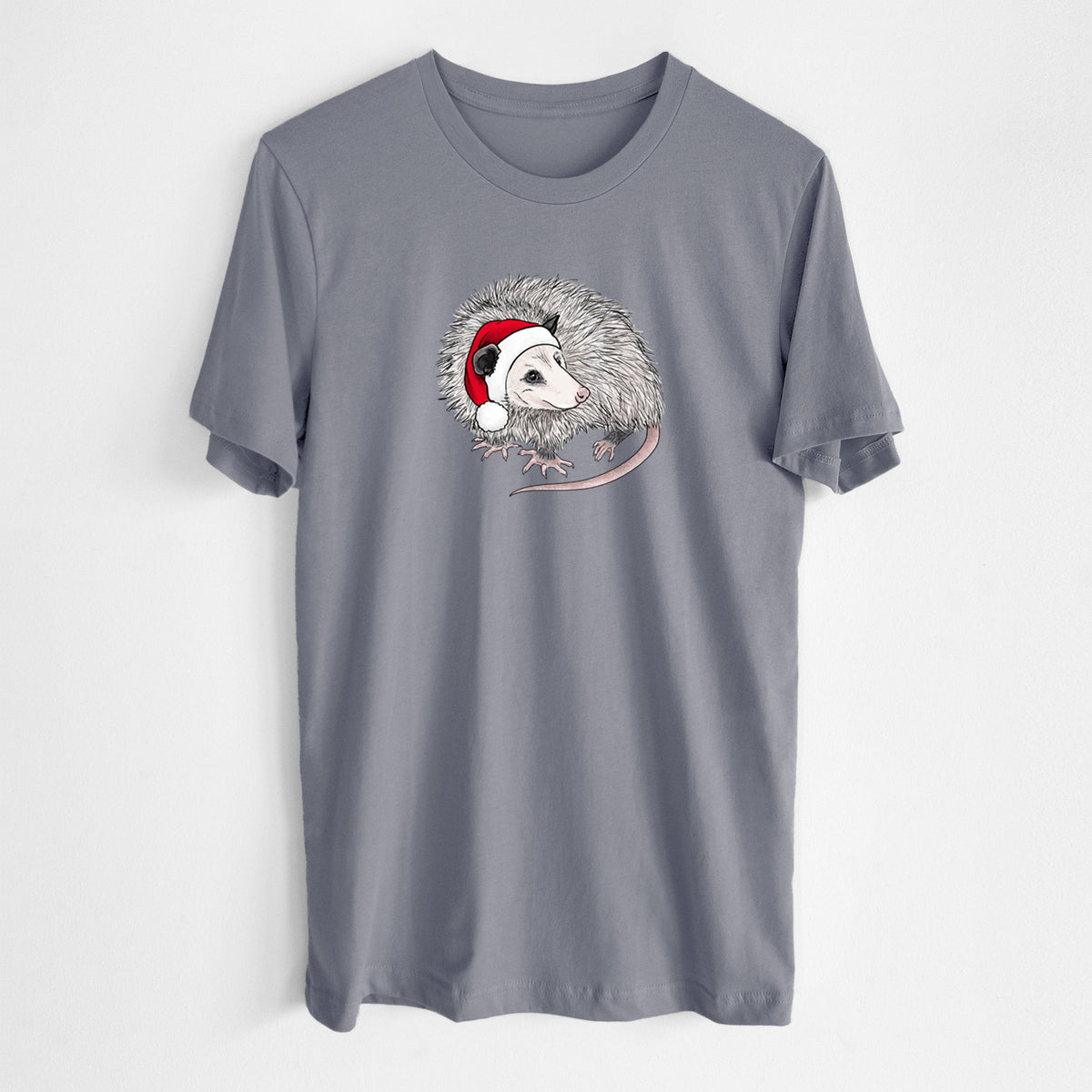 Santa Opossum - Lightweight 100% Cotton Unisex Crewneck in Storm Grey, worn by model