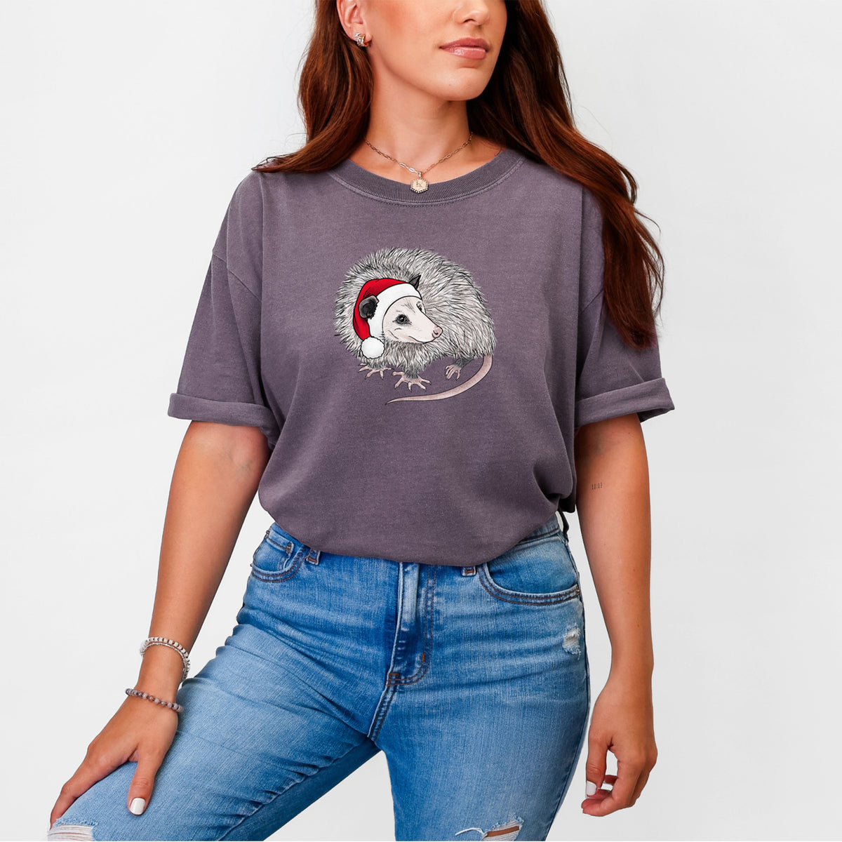 Santa Opossum - Unisex Comfort Colors Garment-Dyed Heavyweight T-shirt, worn by model