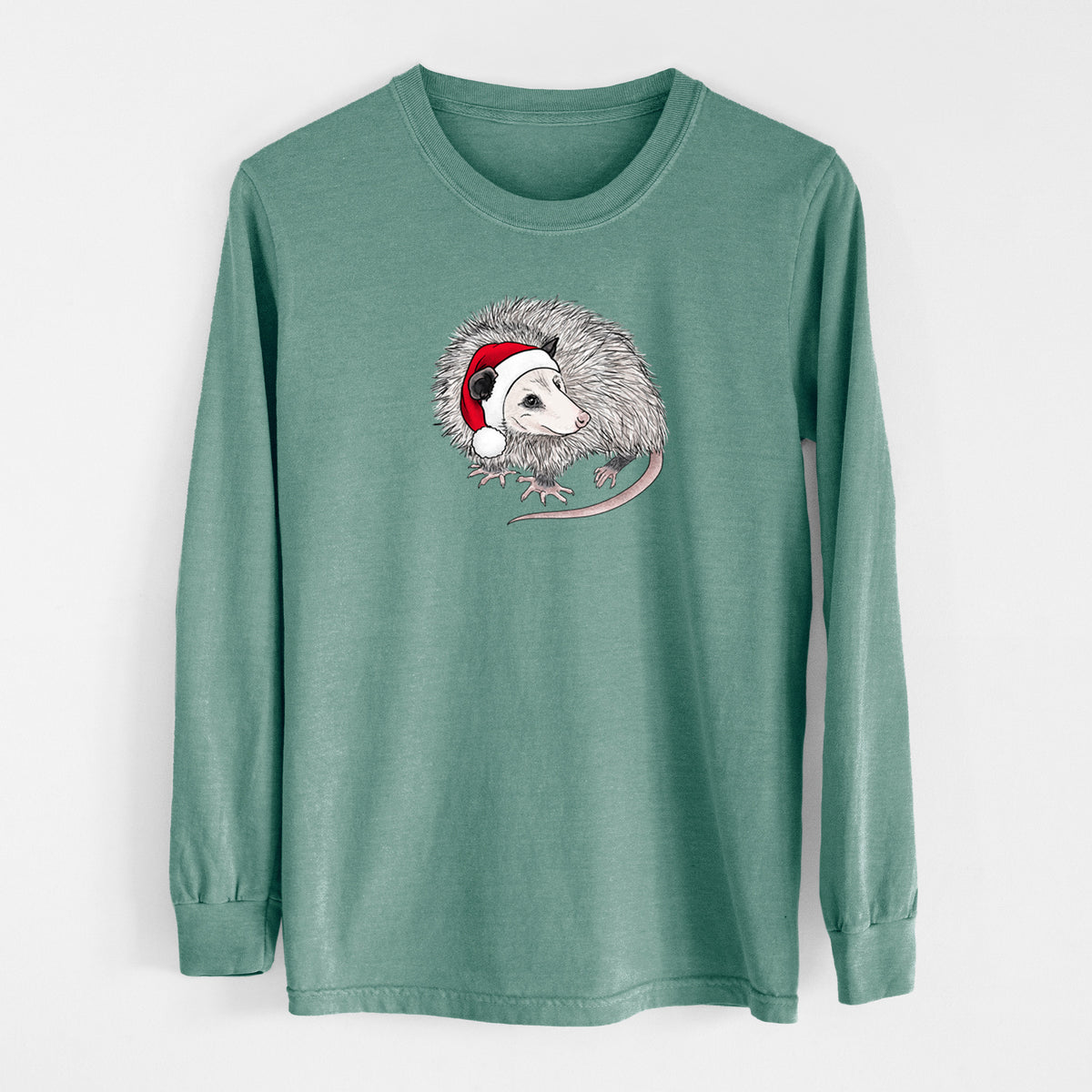 Santa Opossum - Unisex Comfort Colors 100% Cotton Long Sleeve in Pine Green