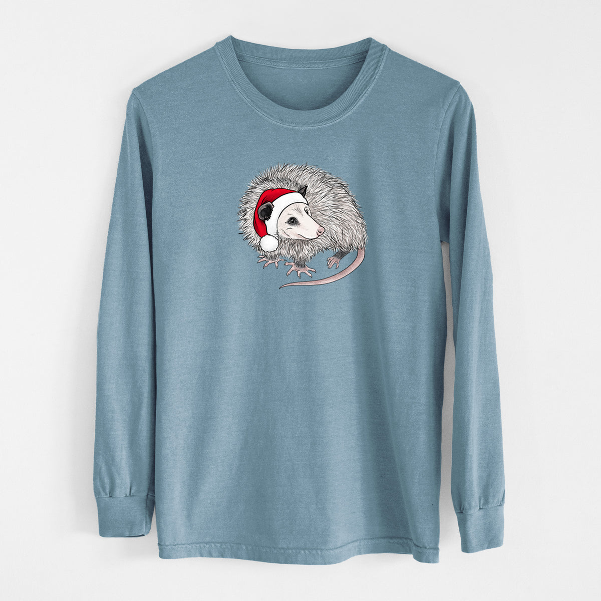 Santa Opossum - Unisex Comfort Colors 100% Cotton Long Sleeve in Steel Blue