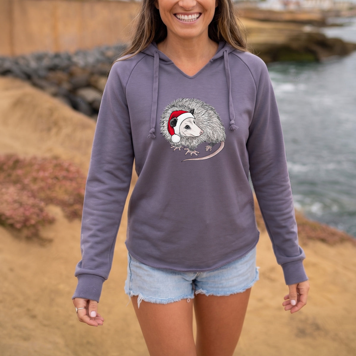 Santa Opossum - Cali Wave Hooded Sweatshirt, lifestyle photo